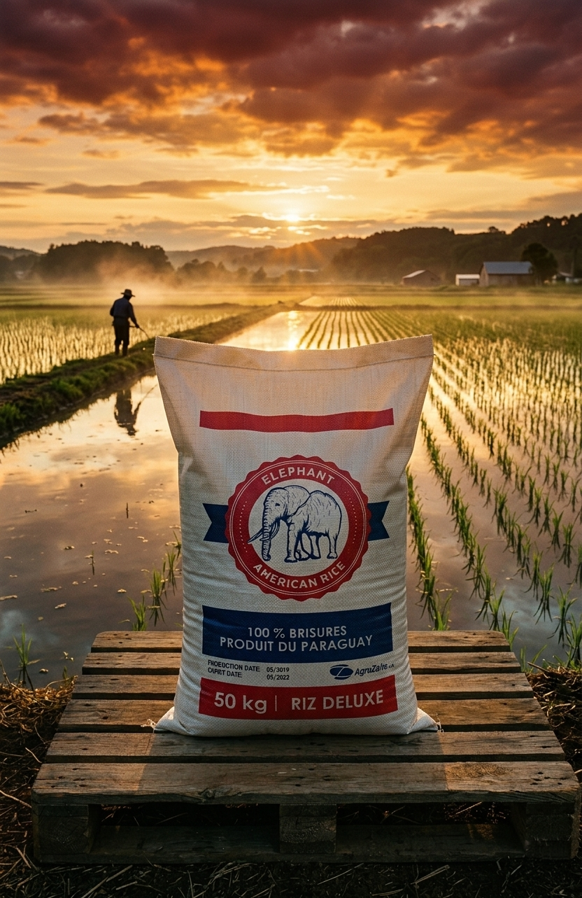 Bolsa de arroz en campo productivo